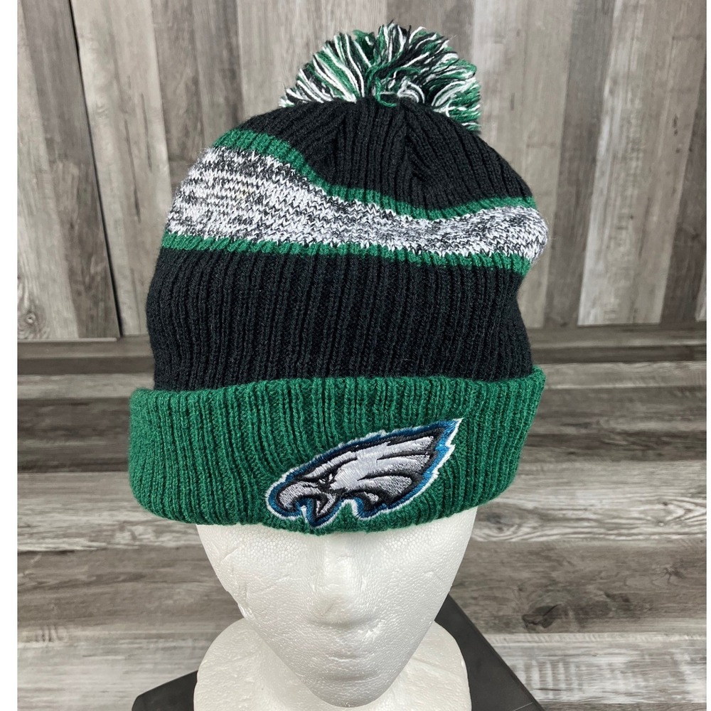 Philadelphia Eagles Kipa Fits Knit Pom Beanie Hat Green Black White NFL Cuffed